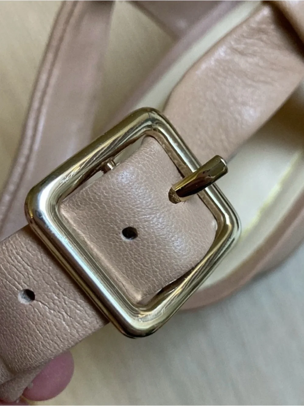 Alex Marie Nude/Tan Crisscross Wedge Sandals with Buckle, Women’s Size 9